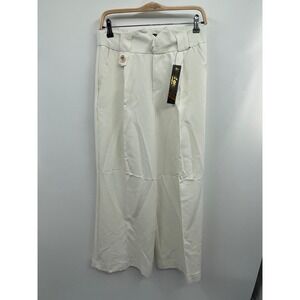 Like An Angel Pants Womens Medium Ivory Stretch High-Waist Wide-Leg Trousers NWT